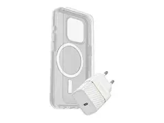 OtterBox Symmetry Series - Baksidedeksel for mobiltelefon MagSafe-samsvar - blank - med Premium Glass Screen protector and Fast Charge Wall Charger USB-C 30W - for Apple iPhone 15 Pro