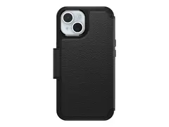 OtterBox Strada Series - Lommebok for mobiltelefon MagSafe-samsvar - lær - skygge (svart) - for Apple iPhone 15