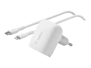 Belkin BoostCharge - Strømadapter - 20 watt Fast Charge, Power Delivery 3.1 (24 pin USB-C) - på kabel: Lightning - hvit