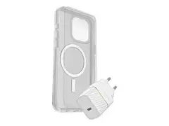 OtterBox Symmetry Series - Baksidedeksel for mobiltelefon MagSafe-samsvar - blank - med Premium Glass Screen protector and Fast Charge Wall Charger USB-C 30W - for Apple iPhone 15 Pro Max