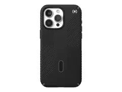 Speck Presidio 2 Grip - Baksidedeksel for mobiltelefon med klikklås - MagSafe-samsvar - plastikk - svart, skifergrå - for Apple iPhone 15 Pro Max